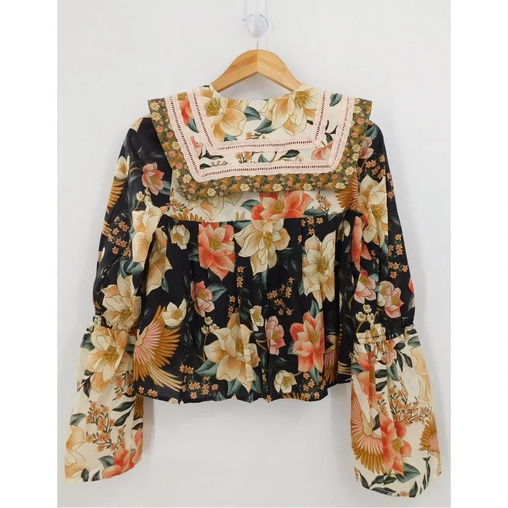 Farm Rio Long-Sleeve Collared Embroidered Blouse - Picture 3 of 7